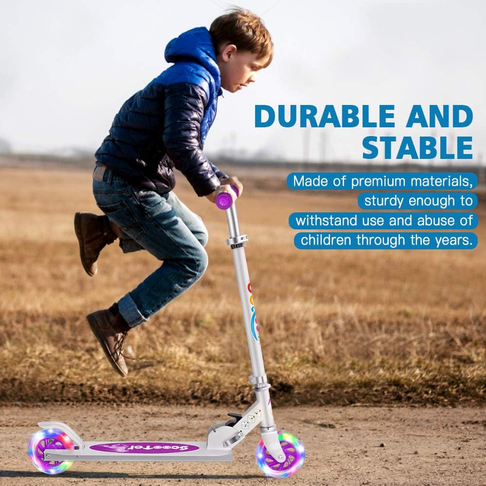 Amazon.com : BELEEV V1 Kids Scooters for Girls Boys Ages 3-12, 2 Wheel Folding Kick Scooter with Light Up Wheels, 3 Adjustable Height, Lightweight Push Scooter with Kickstand for Children Gift (Purple) : Sports  Outdoors