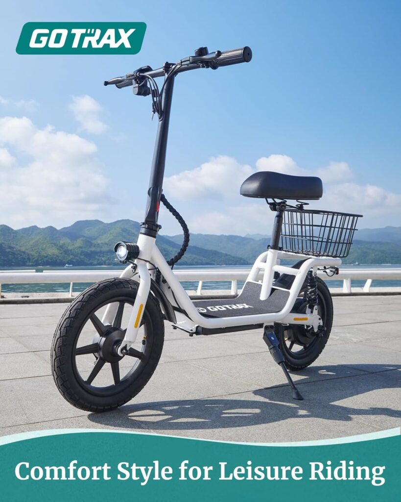 Amazon.com : Gotrax FLEX Electric Scooter with Seat for Adult Commuter, 16 Miles Range15.5Mph Power by 400W Motor, Foldable Scooter with 14 Pneumatic Tire 9”Comfortable Wider Deck, EBike with Carry Basket White : Sports  Outdoors