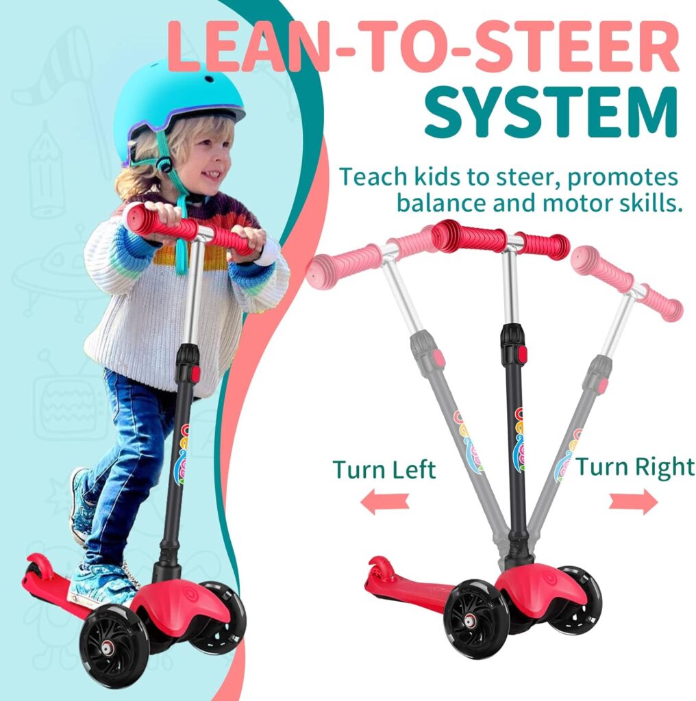 BELEEV A1 Scooter for Kids Ages 2-6, 3 Wheel Scooter for Toddlers Girls Boys, PU Light-Up Wheels, 4 Adjustable Height, Lean to Steer, Non-Slip Deck, Three Wheel Kick Push Scooter for Children