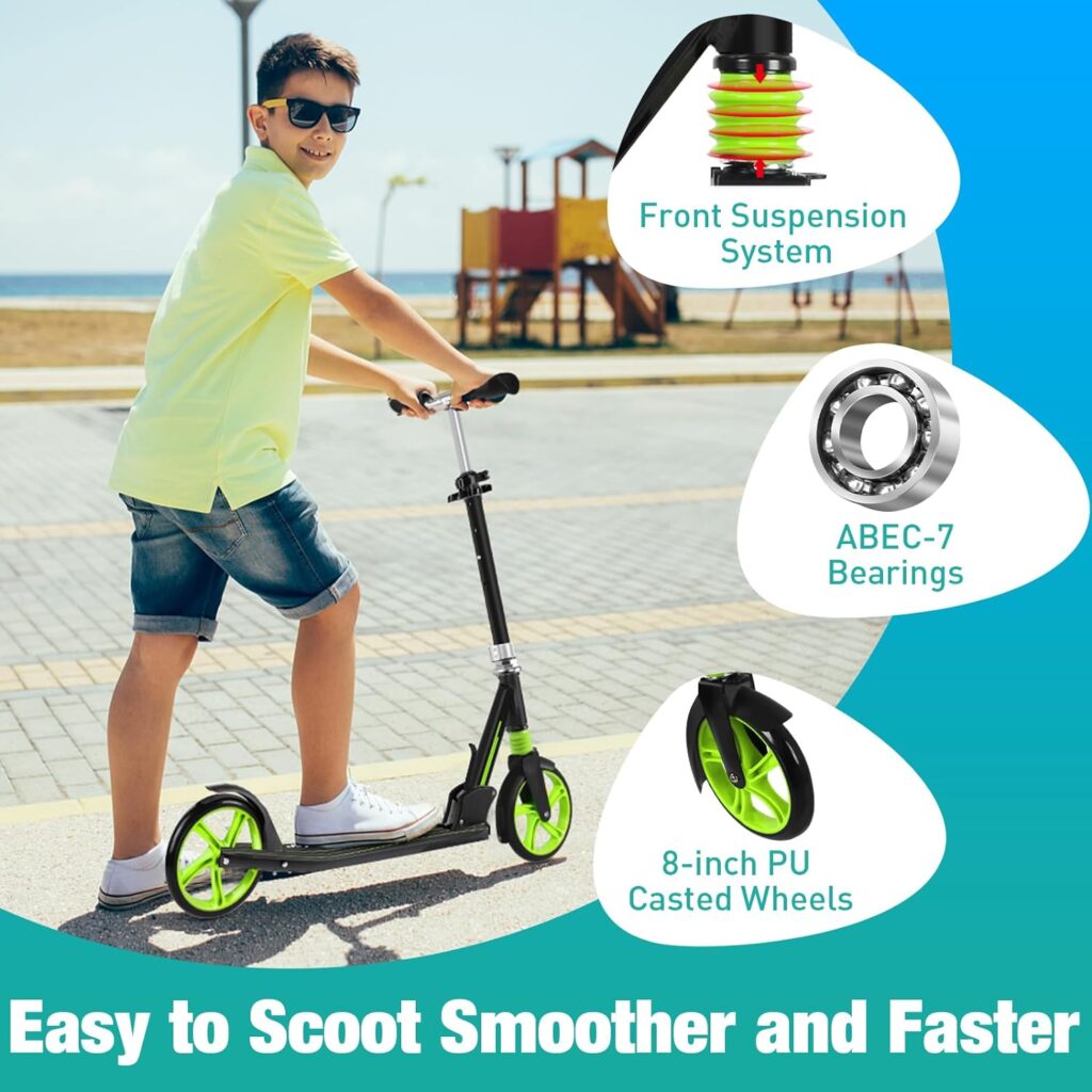 BELEEV V5 Scooters for Kids 6 Years and up, Folding Kick Scooter 2 Wheel for Adults Teens, 4 Adjustable Handlebar, 200mm Big Wheels, Lightweight Sports Commuter Scooter, Sturdy Frame, up to 245lbs