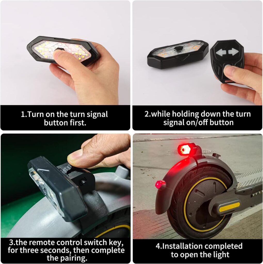 E Scooter Turn Signal,Remote Control Electric Scooter LED Blinker/Tail Light Compatible with Max G30/Ninebot/Segway Series Electric Scooter, Adjustable Direction Scooter Turn Signal Rechargeable