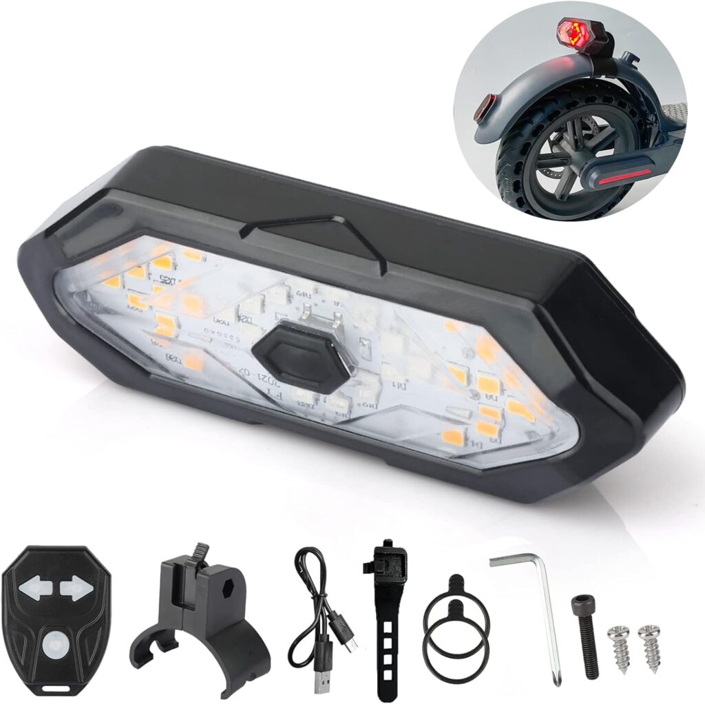 E Scooter Turn Signal,Scooter Bike Turn Signal/Blinker/Tail Light with Remote Control Compatible with XIAOMI M365/Pro2/1S Series E Scooter/Bike Blinker Adjustable Direction Rechargeable Accessories