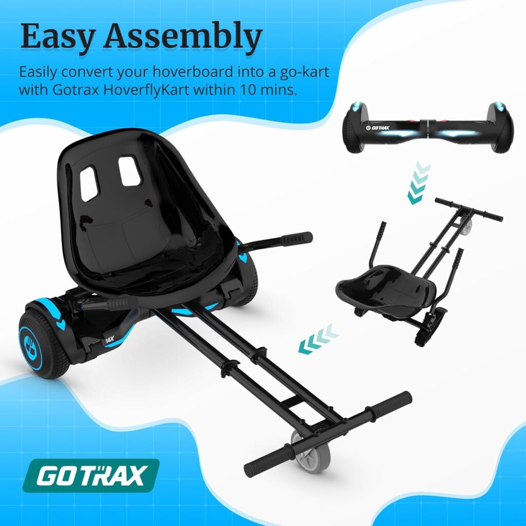 Gotrax Glide Hoverboard with Go-Kart Seat Attachment Bundle, 6.5 LED Wheels  Music Speaker Self Balancing Scooter with 4.3 Miles Powered by Dual 200W Motor, Hover Board for 44-176lbs Kids Adults