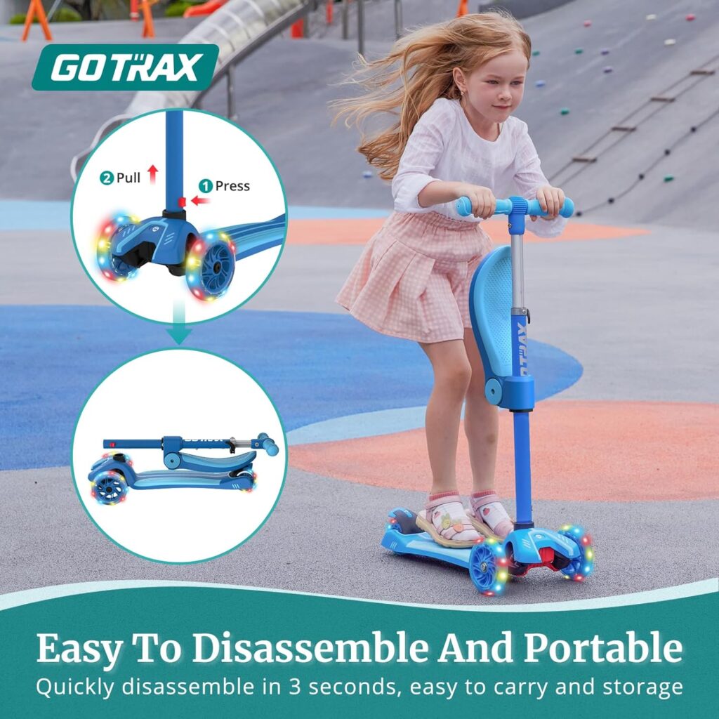Gotrax KS1/KS3 Kids Kick Scooter, LED Lighted Wheels and 3Adjustable Height Handlebars, Lean-to-Steer  Widen Anti-Slip Deck, 3 Wheel Scooter for Boys  Girls Ages 2-8 and up to 100 Lbs