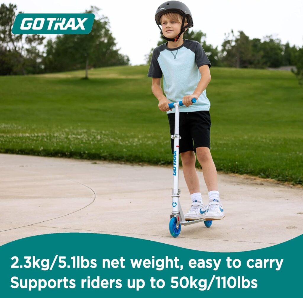 Gotrax KX5/KX6 Kick Scooter, 3 Adjustable Heights and 5/6 Flashing Wheels Kids Scooter, Lightweight Aluminum Alloy Scooter for Kids Boys Girls Age of 4-10