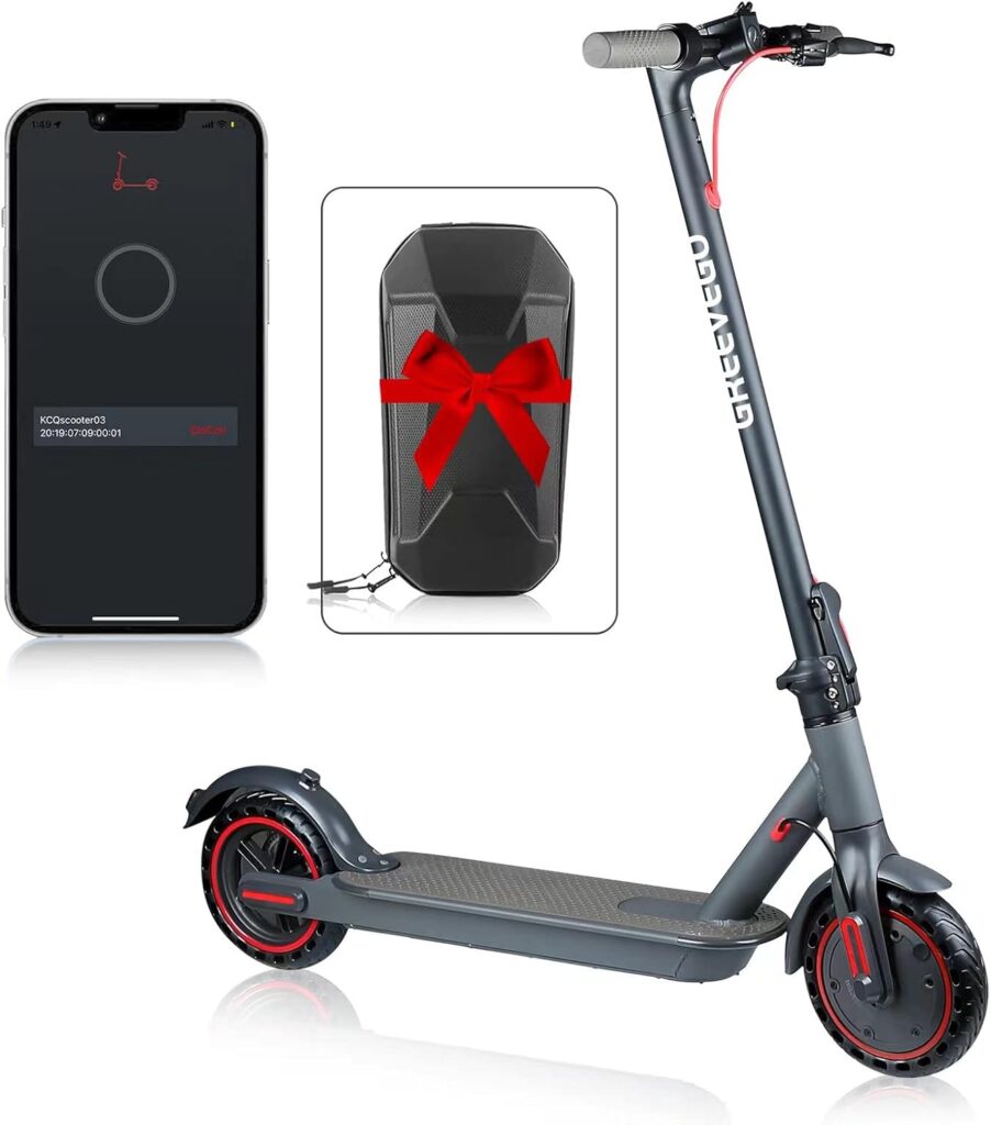 Greevego Electric Scooter, 350W Motor, Max 19MPH, 19 Mile Range Adult Portable Folding Commuting Electric Scooter, 8.5 Honeycomb Solid Tires, Dual Braking System  Adjustable Speed ​​App (with Bag)