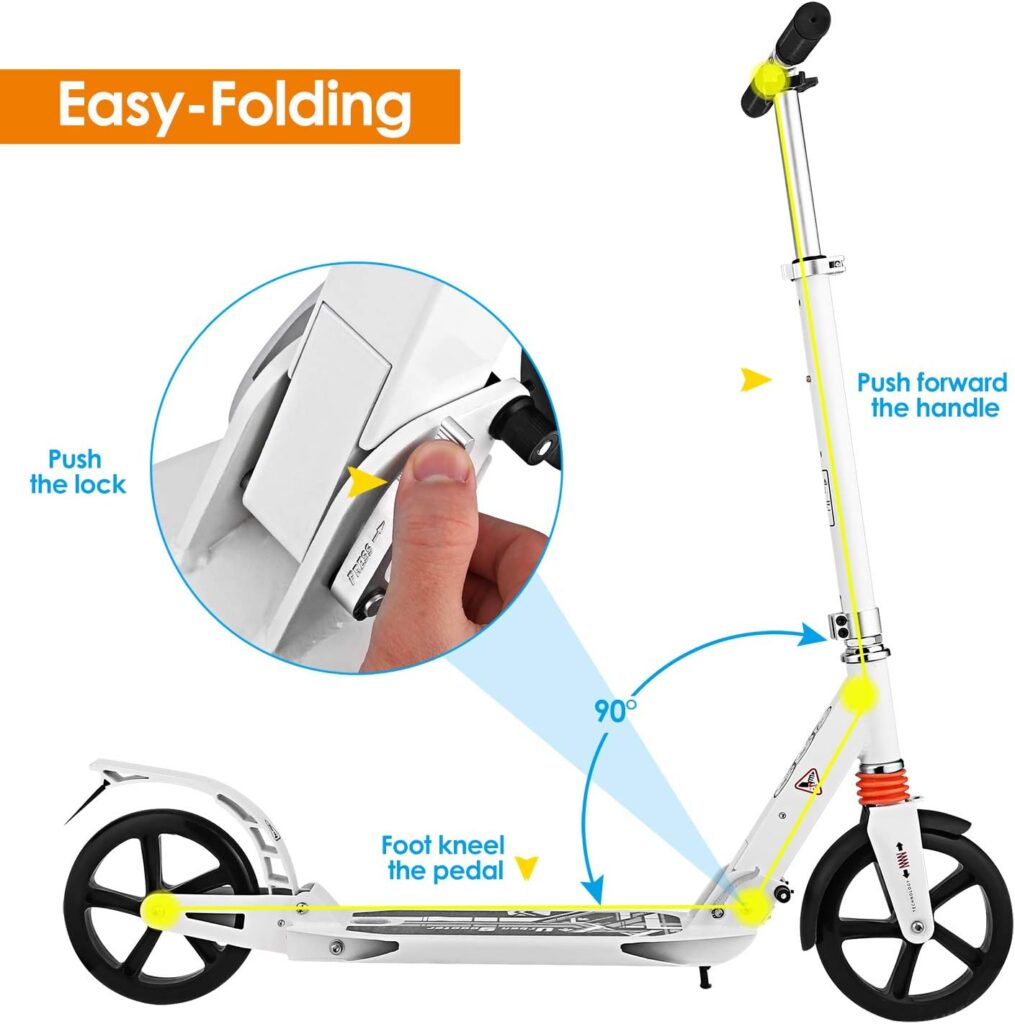 Hikole Scooters for Adults Teens, Kick Scooter with Adjustable Height Dual Suspension and Shoulder Strap 8 inches Big Wheels Scooter Smooth Ride Commuter Scooter Best Gift for Kids Age 10 Up