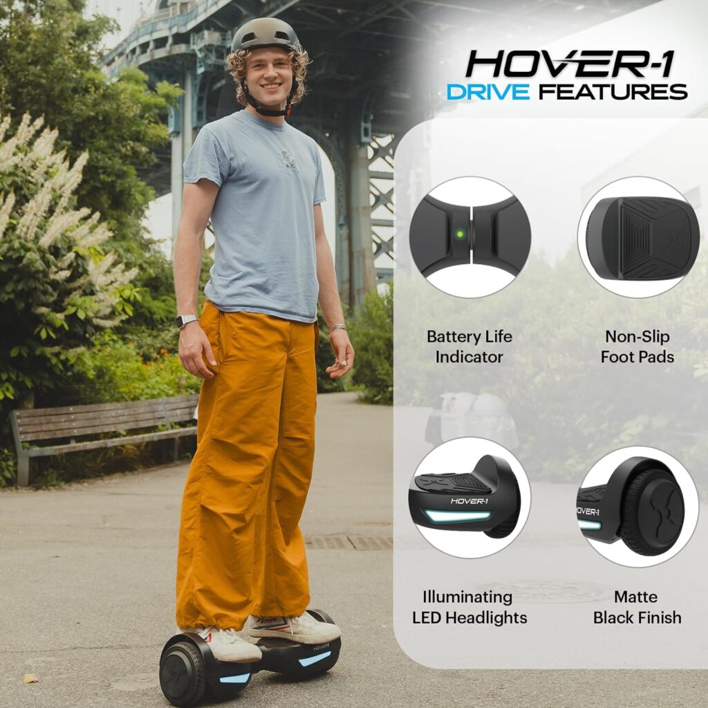 Hover-1 Drive Electric Hoverboard | 7MPH Top Speed, 3 Mile Range, Long Lasting Lithium-Ion Battery, 6HR Full-Charge, Path Illuminating LED Lights