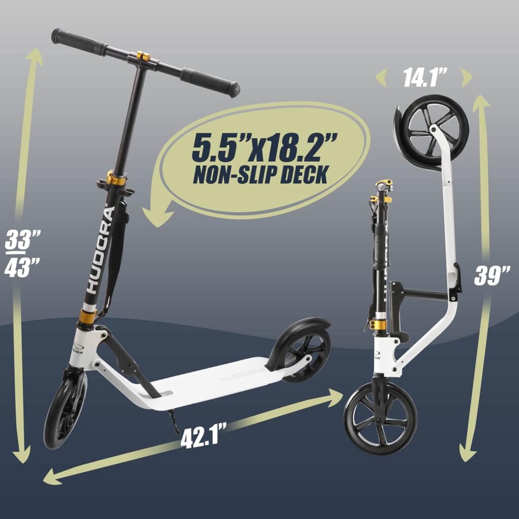 Hudora Scooter for Adults - Folding Adult Scooters Adjustable Height, Scooters for Teens 12 Years and up, Kick Scooter for Outdoor Use, Lightweight Durable All-Aluminum Frame