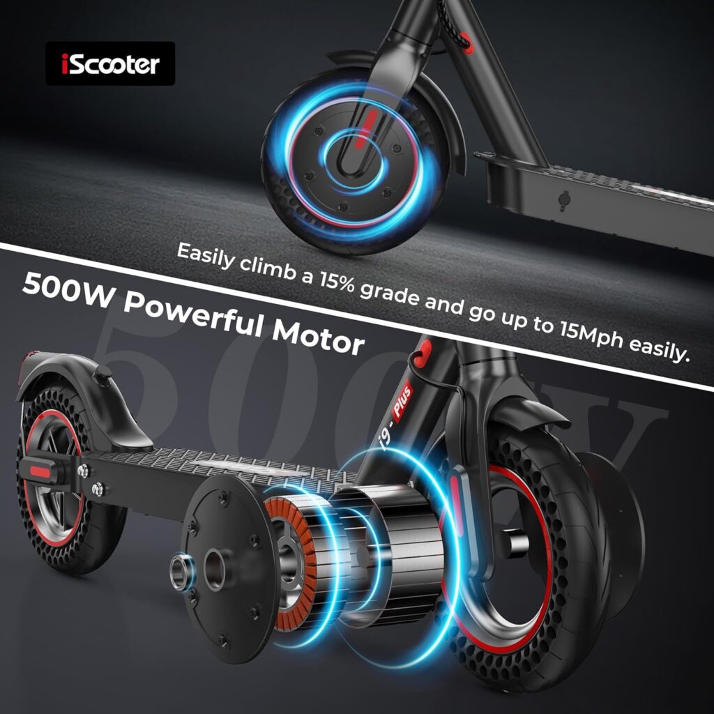 iScooter Electric Scooter,22/18 Miles Range, 18.6/15.6 MPH, 500/350W Foldable Commuting Electric Scooter with Double Braking System and APP for Adults, Teens