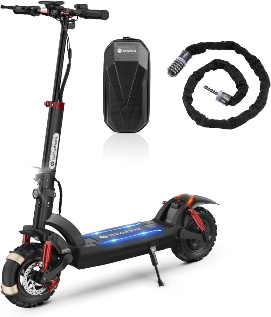 isinwheel GT2 Electric Scooter Adults 11 Off Road Tires and 3.9ft Chain Lock 1000W Motor E-Scooter Up to 28Miles Long Range, 28 MPH Top Speed Foldable Commuting Scooter with Dual Brakes/Suspension