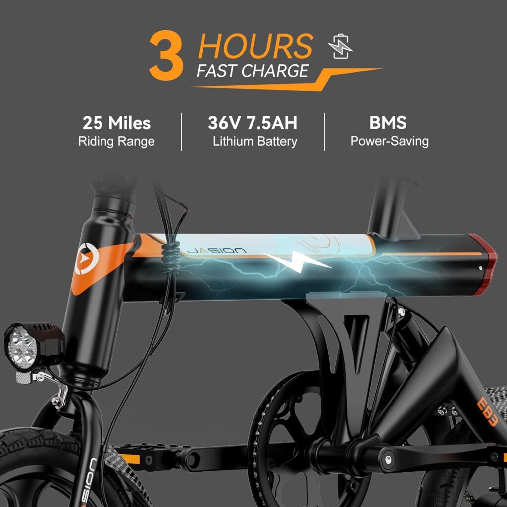 Jasion EB3 Electric Bike for Adults 21mph Folding Adults Electric Bicycles, 350W Brushless Motor, 36V 7.5Ah Battery, Center Suspension, 3 Levels Assist, 14 Foldable ebike for Adults and Teens