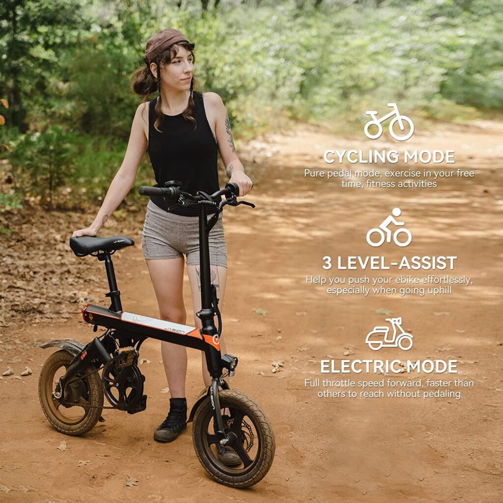 Jasion EB3 Electric Bike for Adults 21mph Folding Adults Electric Bicycles, 350W Brushless Motor, 36V 7.5Ah Battery, Center Suspension, 3 Levels Assist, 14 Foldable ebike for Adults and Teens