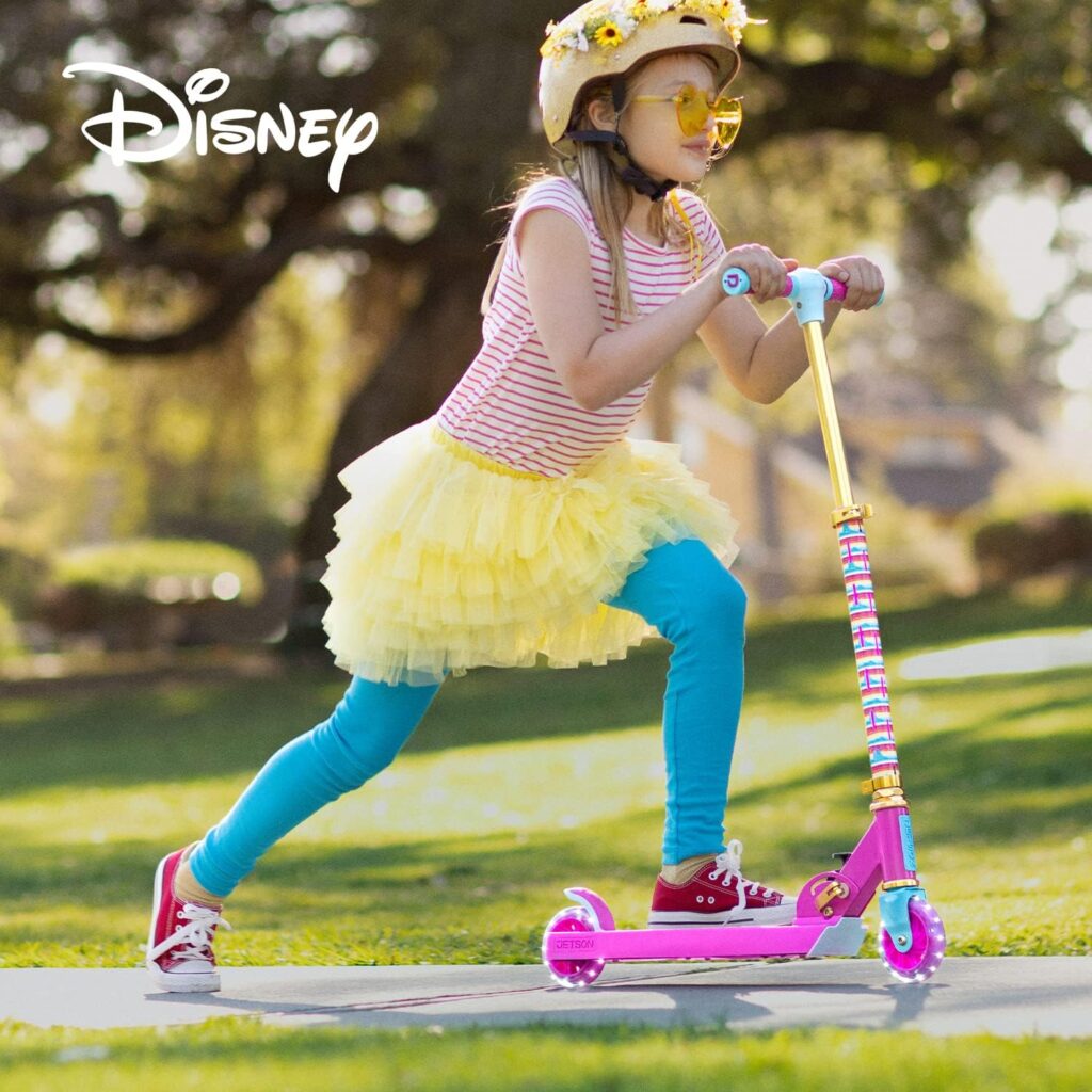 Jetson Disney Kids Kick Scooter, LED Lights on Stem  Light-Up Wheels, Lightweight Frame, Height-Adjustable Handlebar, Lean-to-Steer System, Easy-Fold Mechanism