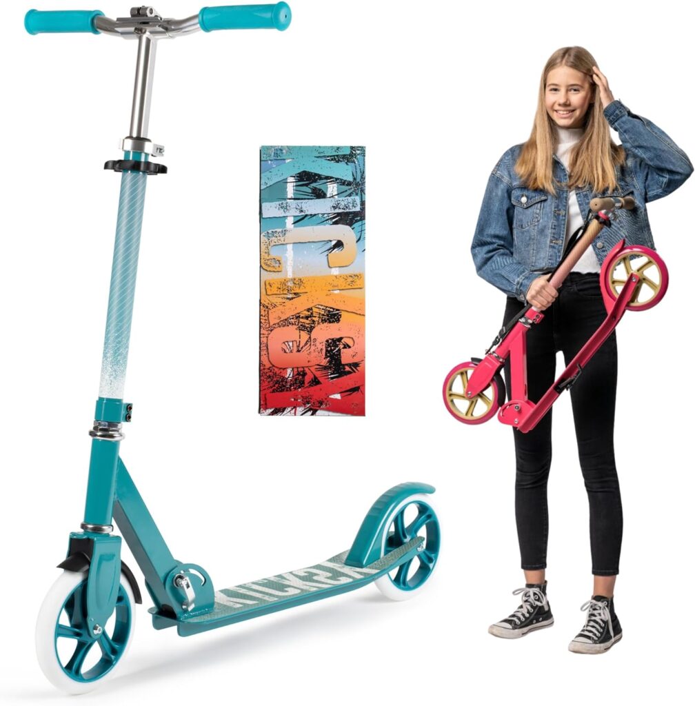 Kicksy - Kick Scooter for Kids Ages 6-12  Scooter for Teens 12 Years and Up- Big Wheel Scooter for Stability - 2 Wheel Scooter for Boys  Girls- Foldable Kick Scooter Adult - Up to 220 lbs