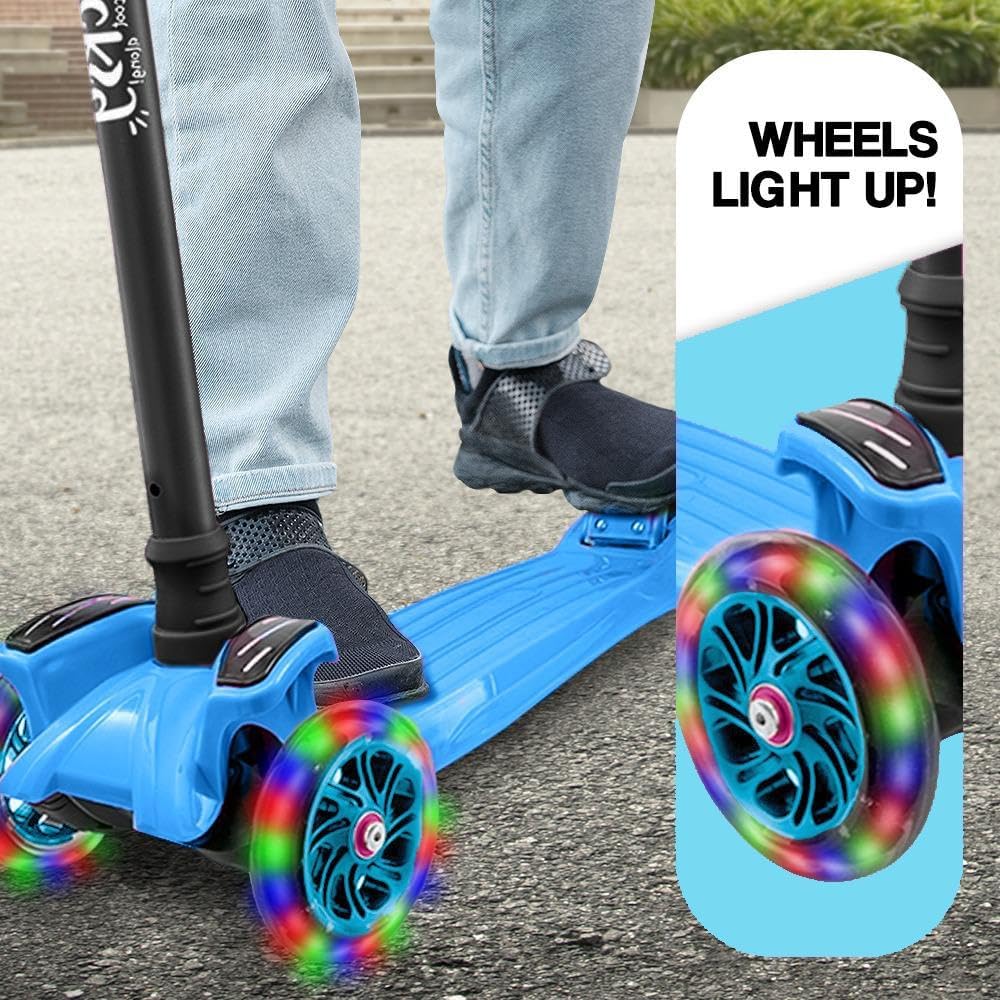 Kicksy - Kids Scooter - Toddler Scooter for Kids 2-5 Adjustable Height - 3 Wheel Scooter for Kids Ages 3-5 Boys  Girls - Kids Three Wheel Scooter with Light Up LED Wheels