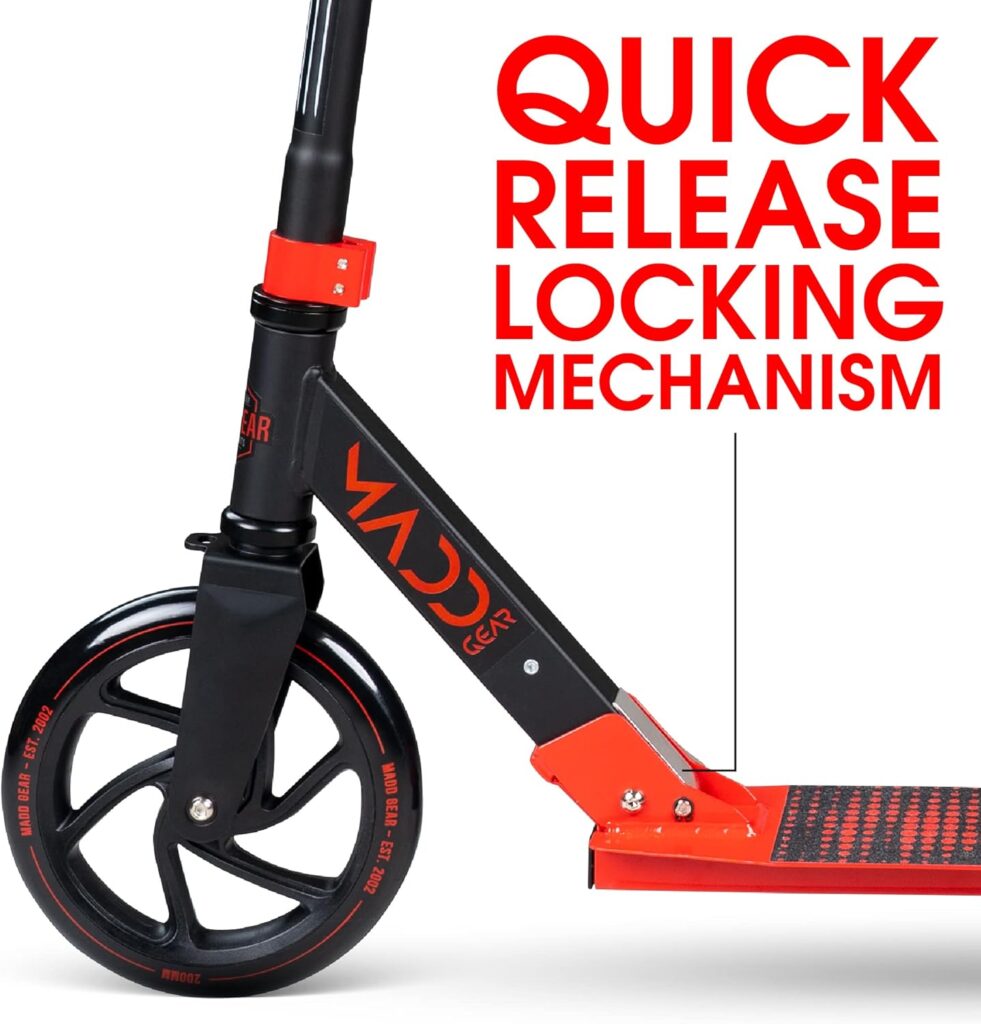 Madd Gear Kruzer 200 Complete Commuter Scooter – Huge 200mm Smooth Rolling Wheels - Adjustable Height T-Bar Scooter for Kids and Adults - Weight Capacity up to 220 lbs for Boys and Girls of All Ages