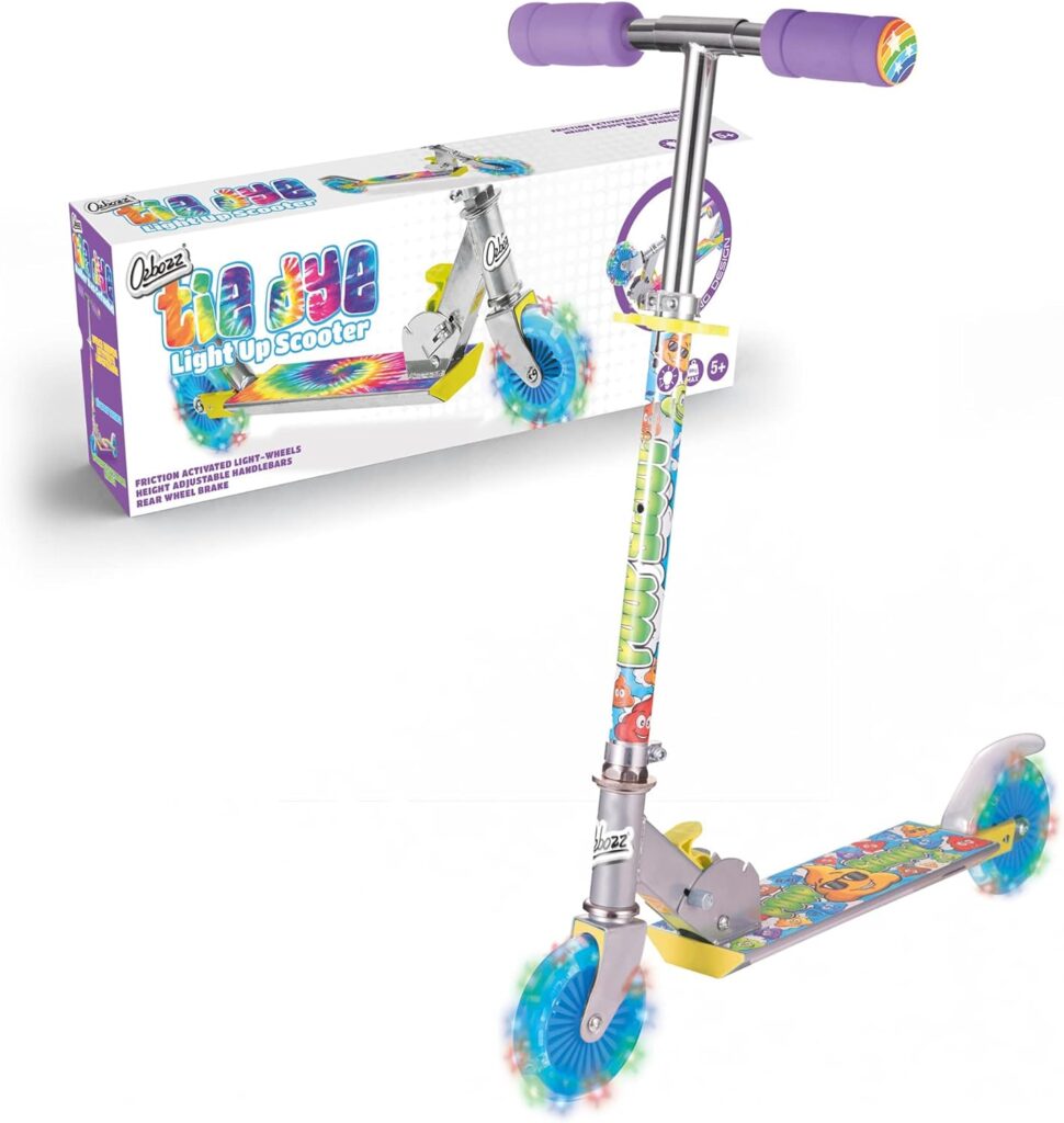 Ozbozz Tie Dye Foldable Scooter - Light UP Wheels - Ages 5 and up