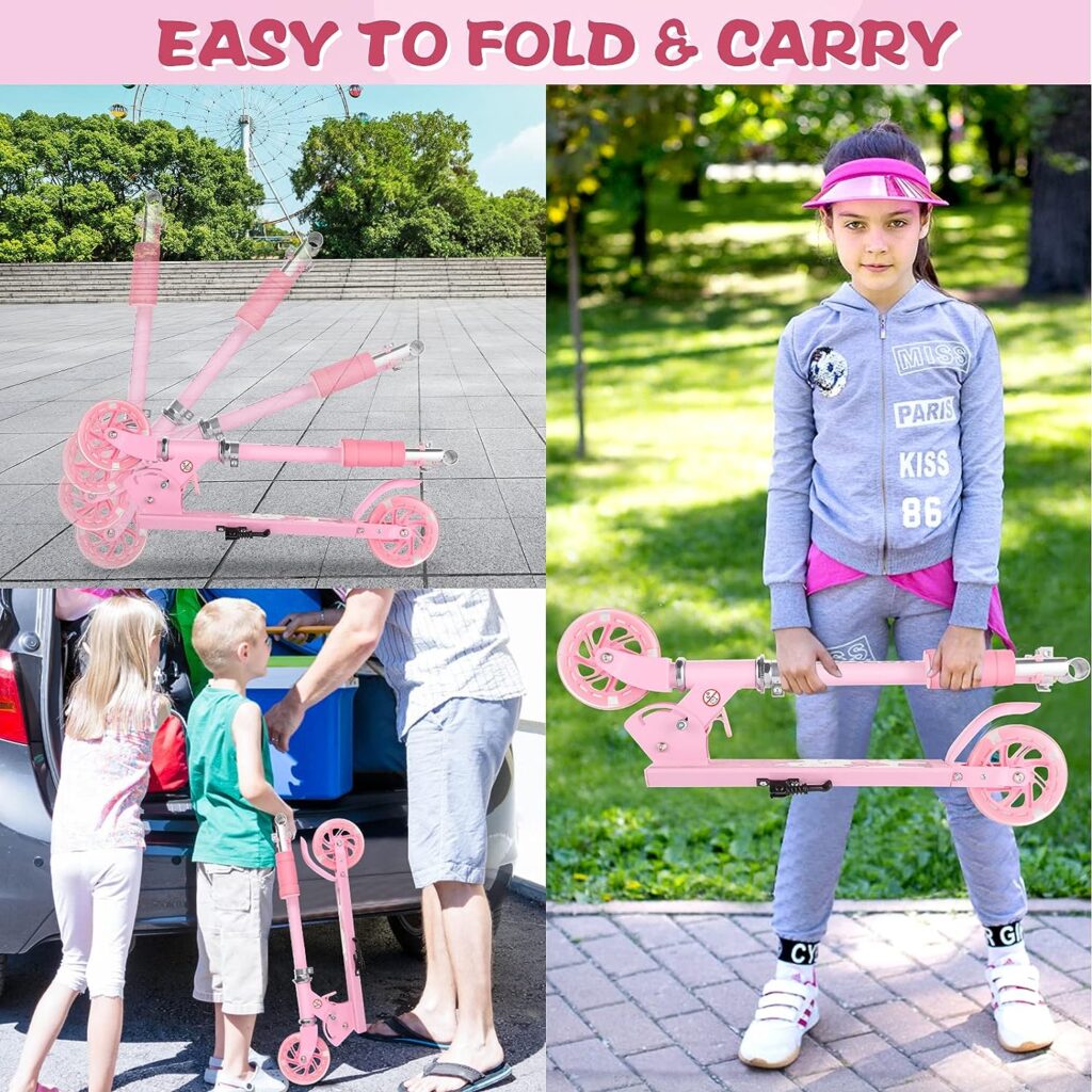 Scooter for Kids Ages 3-12 - Kids Kick Scooters with Led Light Up Wheels  3 Levels Adjustable Handlebar, Lightweight Foldable 2 Wheel Girly Pink Scooter, Christmas Birthday Gifts for Girls Boys. : Everything Else