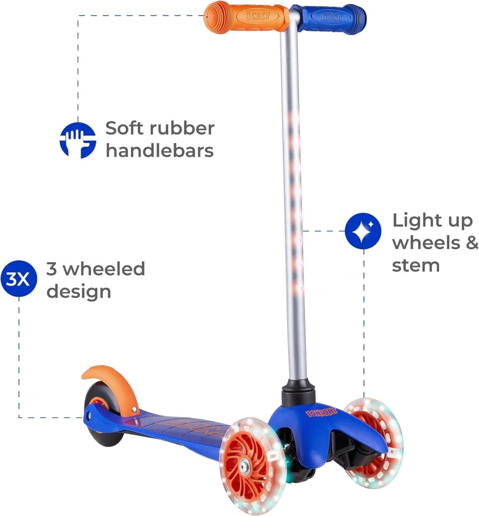 Scooter for Kids Ages 3-5 - Light Up Wheels, Extra Wide Deck, Foot Activated Break, Self Balancing Kids Toys for Boys  Girls
