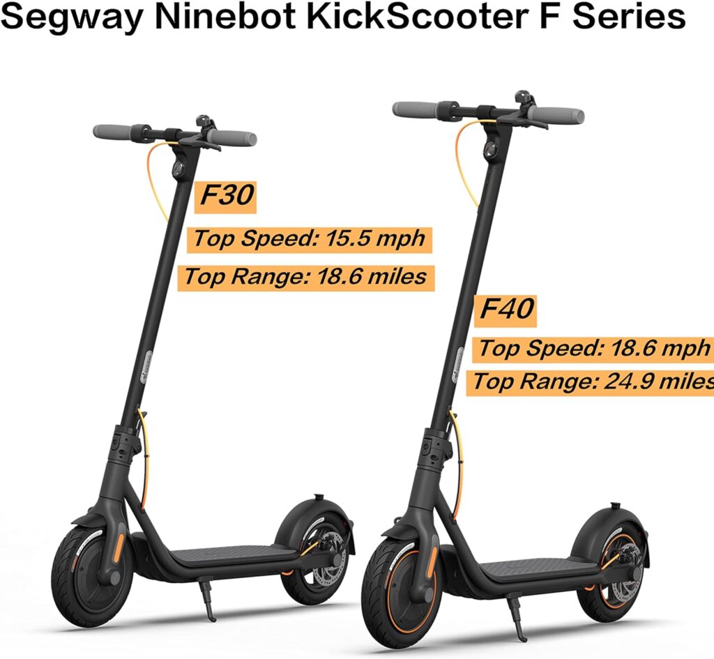 Segway Ninebot Electric Kick Scooter, 300W-700W Motor, 12.2-40.4 Mi Range  15.5-18 MPH, w/t 10-inch Self-Sealing Tubeless Tires, Dual Braking System and Cruise Control (F2/F25/F30/F40/F65)