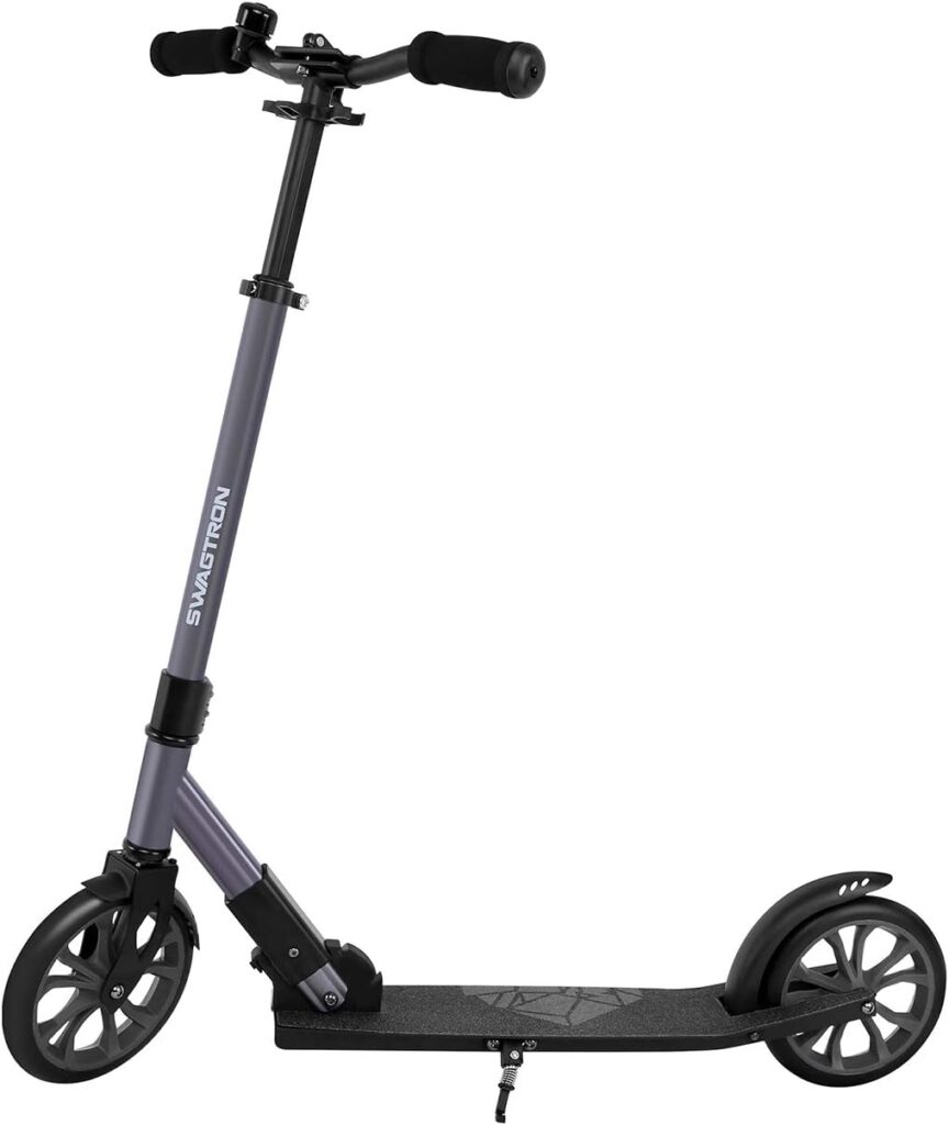 Swagtron K8 Titan Folding Commuter Kick Scooter for Adults  Teens, Height-Adjustable, ABEC-9 Wheel Bearings