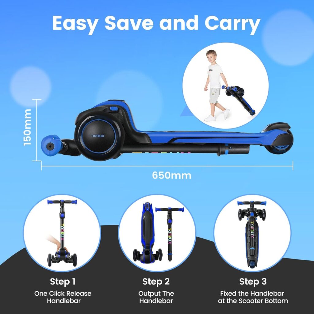 TONBUX Kids Scooter for Age 3-12, Toddler Scooter with 4 Adjustable Heights, Light Up 3-Wheels Scooter, Shock Absorption Design, Lean to Steer, Balance Training Scooter for Kids