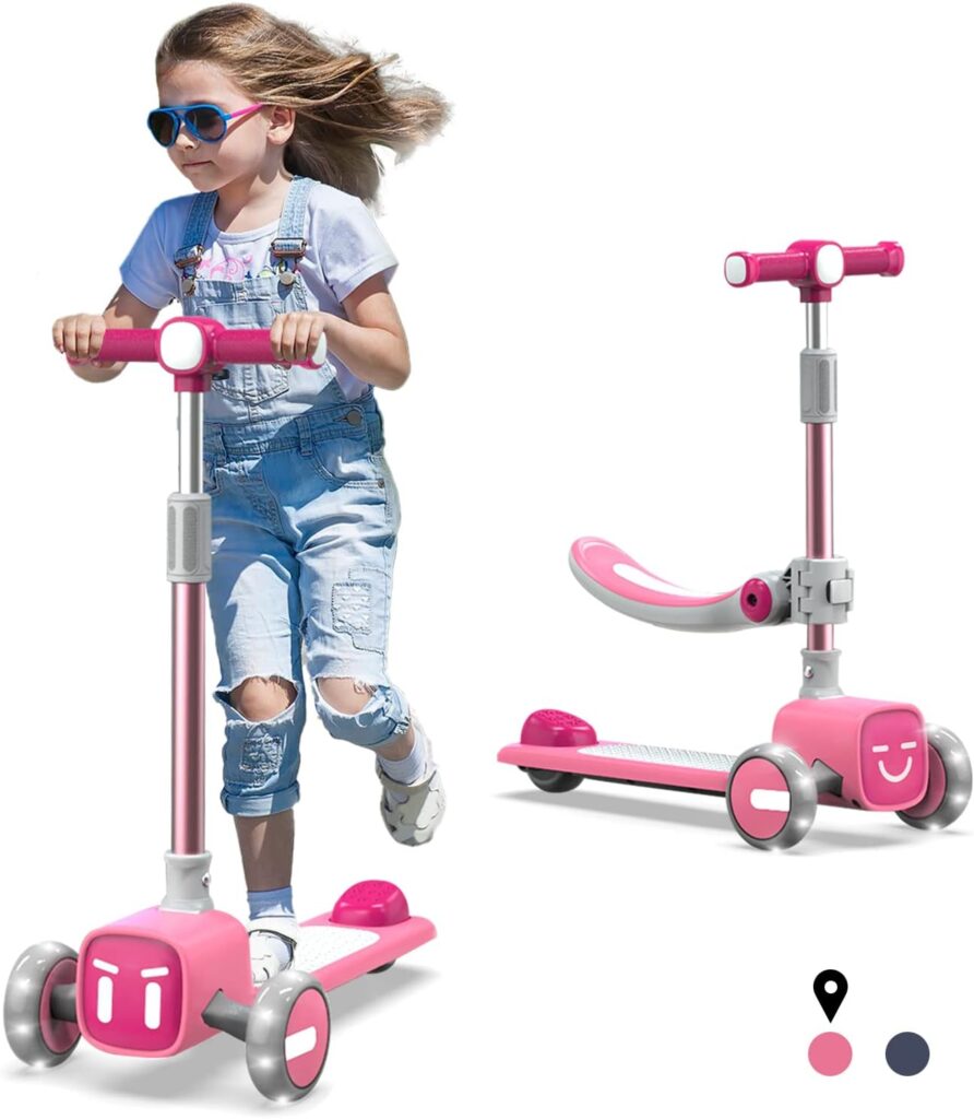 Unbreakable  Never Fall Down 2-in-1 Scooters Kids 3 Wheel Kick Scooter for Boys Girls Ages 3-14, Adjustable Height  Removable Seat, Widened Non-Slip Deck, More Safer for Beginner Toddlers