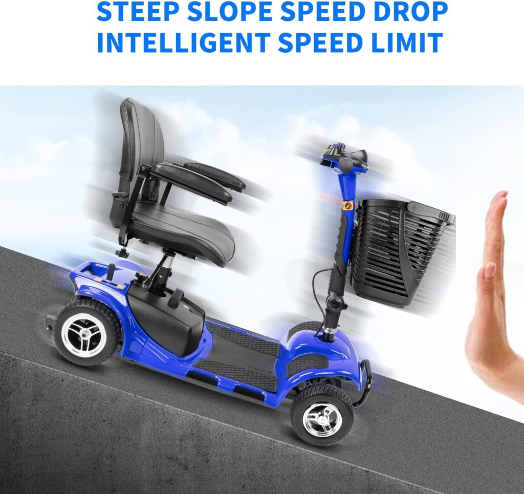 1inchome 4 Wheel Mobility Scooter, Electric Power Mobile Wheelchair for Seniors Adult with Lights- Collapsible and Compact Duty Travel Scooter w/Basket Extended Battery Light Blue