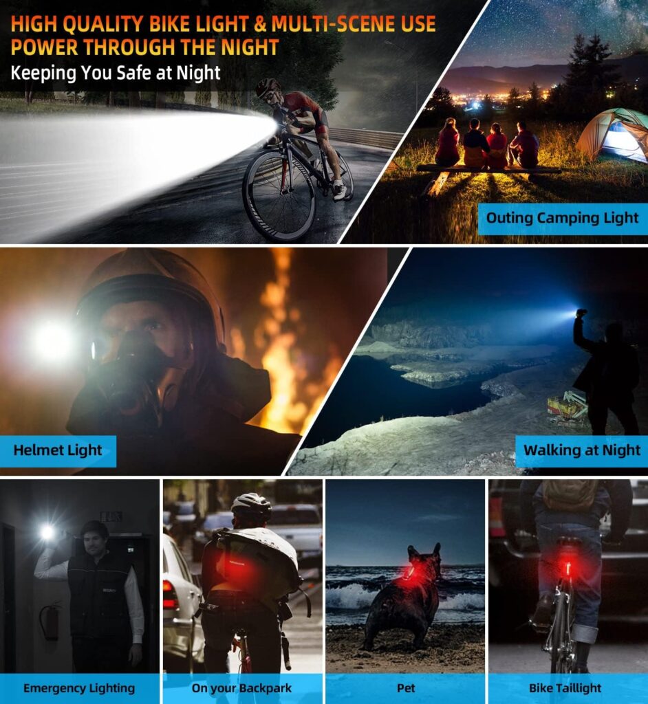 2023 New 6 LED 9500 Lumen Super Bright Bike Lights for Night Riding,360°Rotatable Bike Headlight,Bicycle Light-10 Modes,Runtime 36+ hrs,Upgrade Waterproof USB Rechargeable Bike Light,Free Taillights