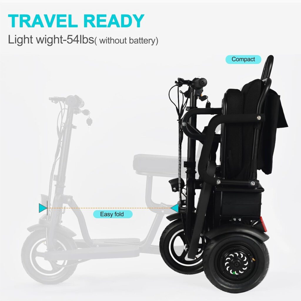 3 Wheel Mobility Scooter w/Lithium Battery for 300lb, 700W, 20Miles, Lightweight Quick Folding 3 Wheel Mobility Scooter for Nursery Adult (Black)