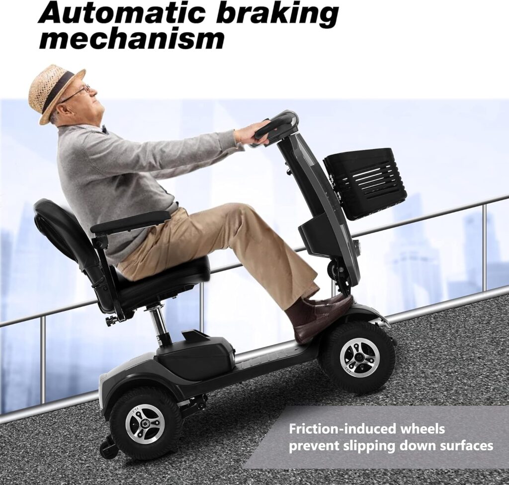 4 Wheel Electric Scooter, Walkers for Seniors, Mobility Scooters for Adults, Seniors with Mobility Problem, 97lbs, Blue, Foldable. Easy Disassembly, Intelligent Electromagnetic Brake, Anti-Tip Wheels