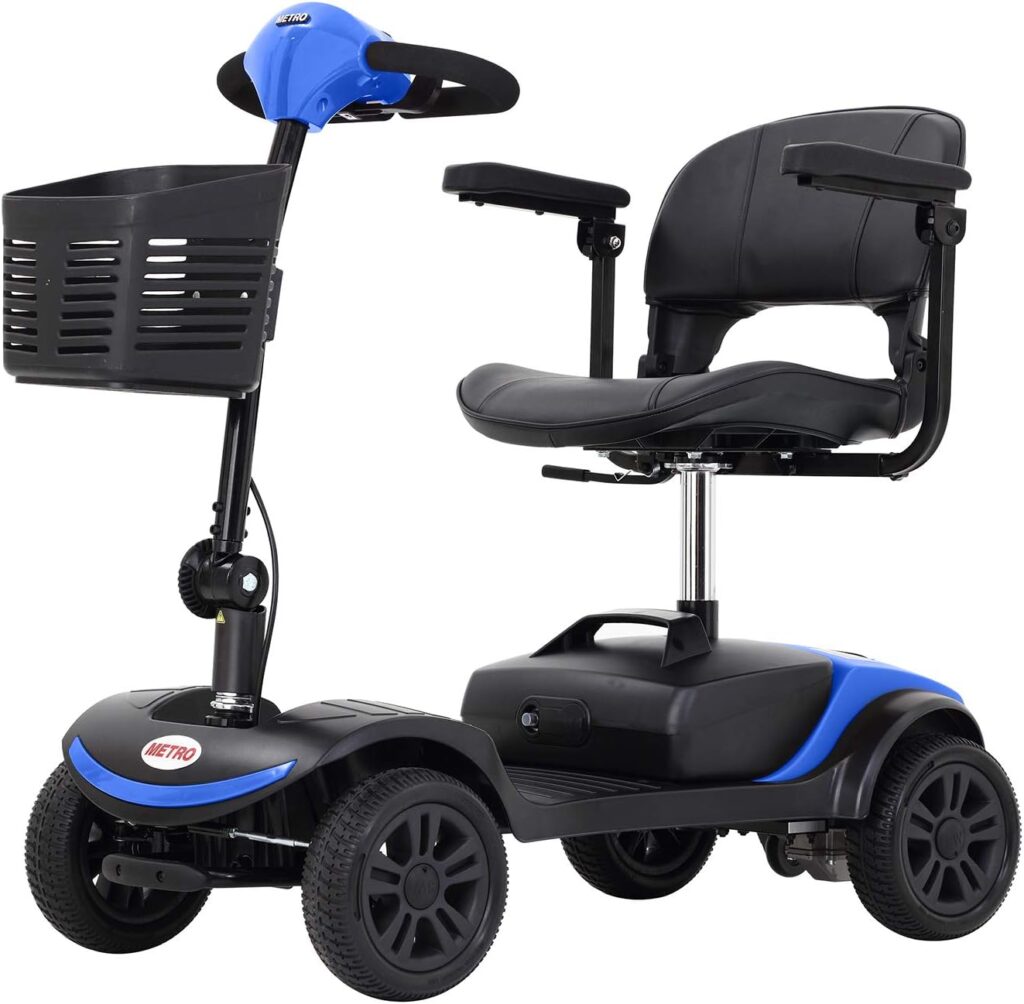 4 Wheel Electric Scooter, Walkers for Seniors, Mobility Scooters for Adults, Seniors with Mobility Problem, 97lbs, Blue, Foldable. Easy Disassembly, Intelligent Electromagnetic Brake, Anti-Tip Wheels