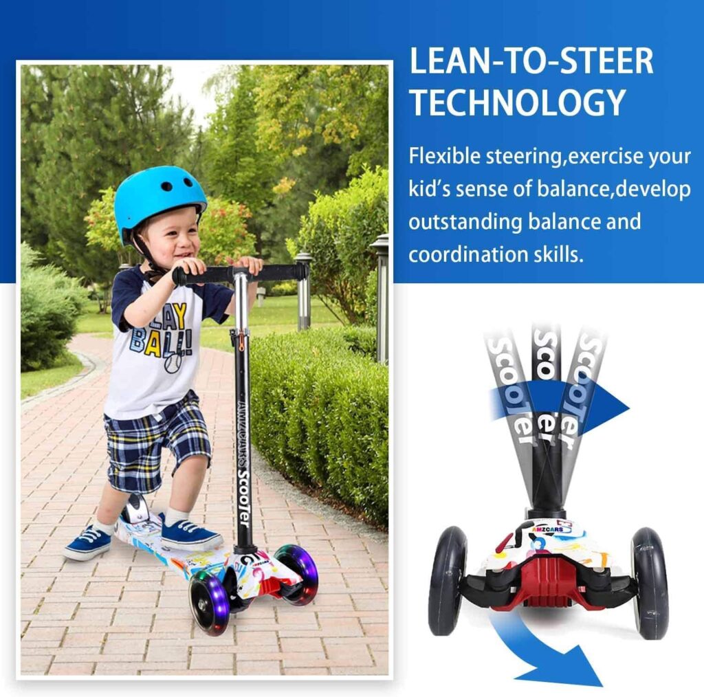 Amazon.com : AMZCARS Kick Scooter for Kids, 3 Wheels Toddlers Scooter for 6 Years Old Boys Girls Learn to Steer, Kids Scooter 4 Adjustable Height, Extra-Wide Deck, Flashing Wheel Lights for Children Gifts : Sports  Outdoors