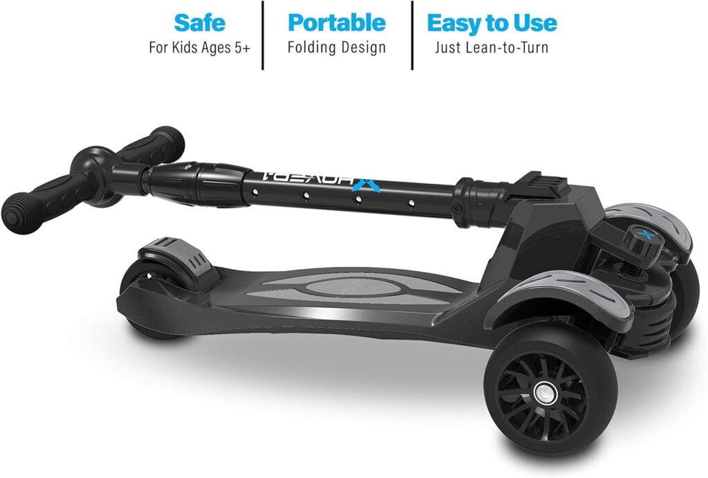 Amazon.com : Hover-1 Vivid Folding Kick Scooter for Kids (5+ Year Old) | Features Lean-to-Turn Axle, Solid PU Tires  Slim-Design, 110 LB Max Load Capacity, Safe, Black : Sports  Outdoors