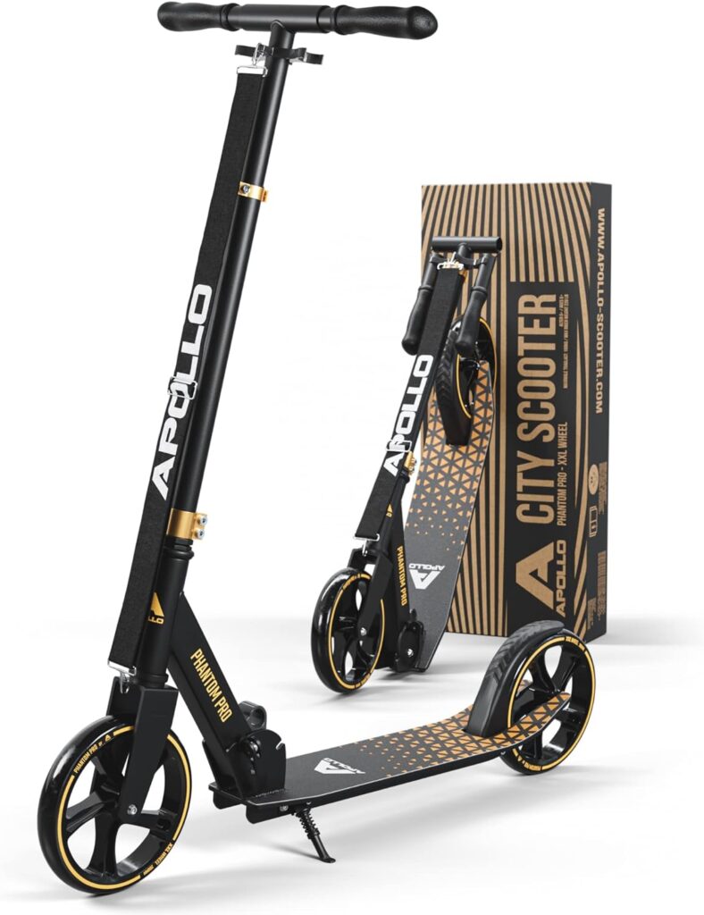 Apollo Adult Scooter - Folding Kick Scooter for Teens and Adults Weighing up to 220 lbs. Foldable, with Big Wheels (XXL), and an LED Light-Up Wheel Option