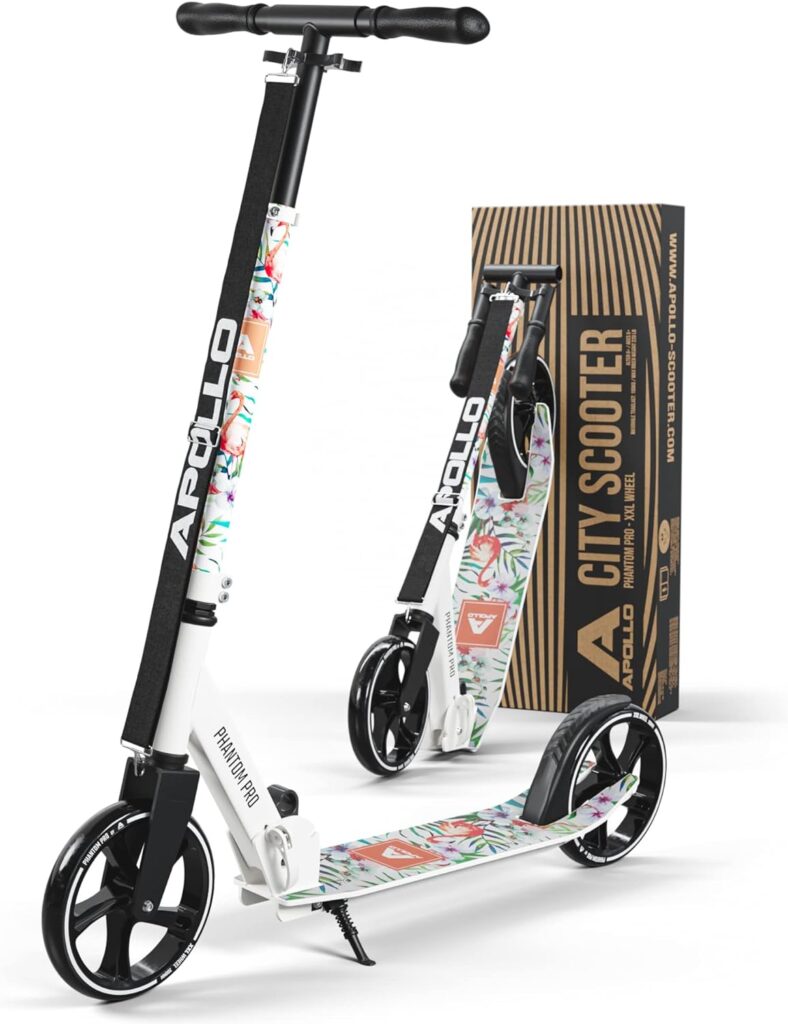 Apollo Adult Scooter - Folding Kick Scooter for Teens and Adults Weighing up to 220 lbs. Foldable, with Big Wheels (XXL), and an LED Light-Up Wheel Option