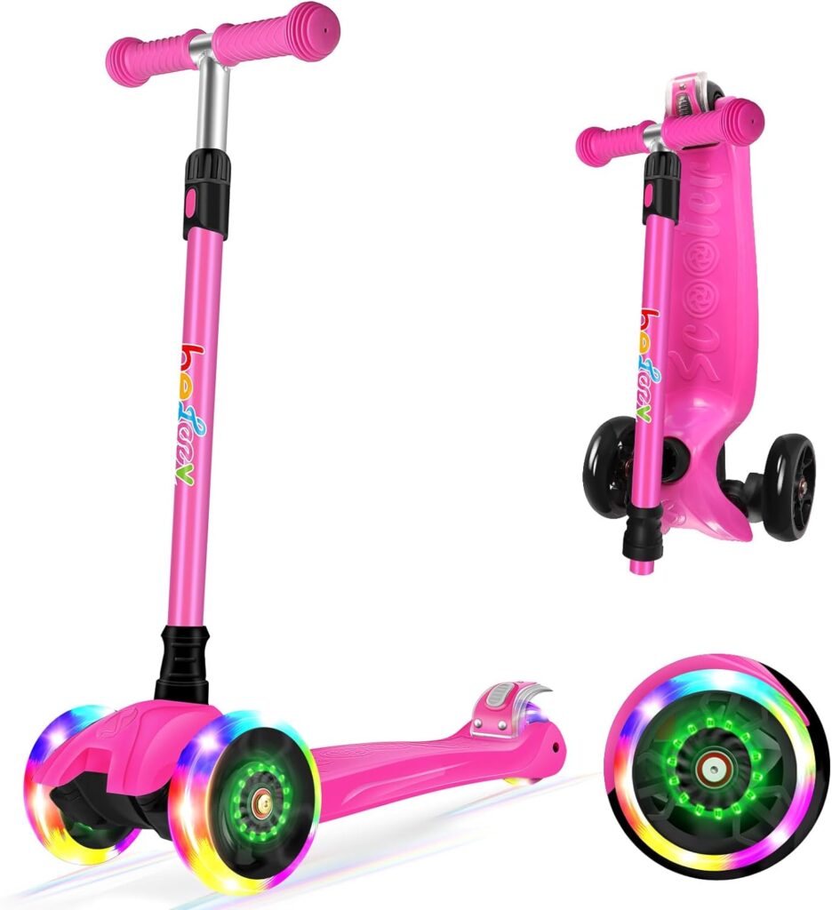 BELEEV A1 Scooter for Kids Ages 2-8, 3 Wheel Scooter for Toddlers Girls Boys, PU Light-Up Wheels, 4 Adjustable Height, Lean to Steer, Non-Slip Deck, Three Wheel Kick Push Scooter for Children