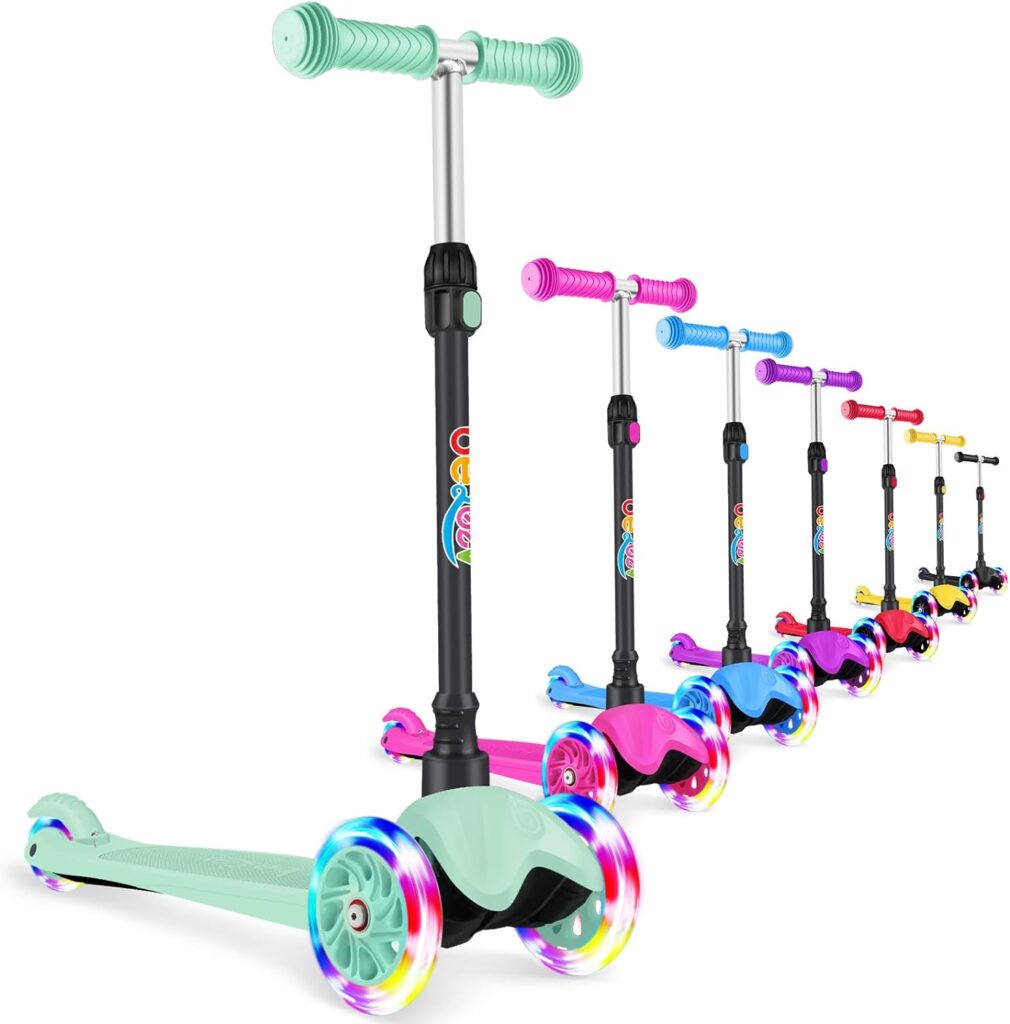 BELEEV A1 Scooter for Kids Ages 2-8, 3 Wheel Scooter for Toddlers Girls Boys, PU Light-Up Wheels, 4 Adjustable Height, Lean to Steer, Non-Slip Deck, Three Wheel Kick Push Scooter for Children