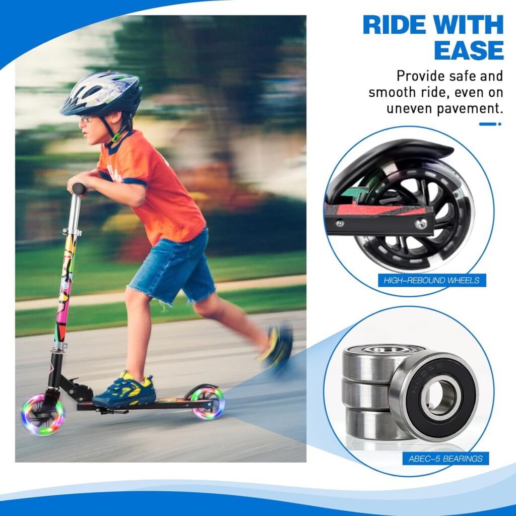 BELEEV V1 Scooters for Kids, 2 Wheel Folding Kick Scooter for Girls Boys, 3 Adjustable Height, Light Up Wheels, Lightweight Scooter with Sturdy Frame, Kickstand for Children 3 to 12 Years Old