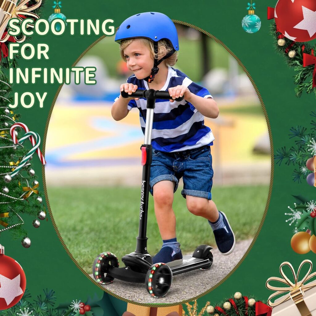 besrey Kick Scooter for Kids Ages 3-8, 3 Wheel Scooter for Kids with Adjustable Height, Folding Kids Scooter with LED Light Wheels Rear Brak Extra Wide Deck Outdoor Activities for Boys/Girls