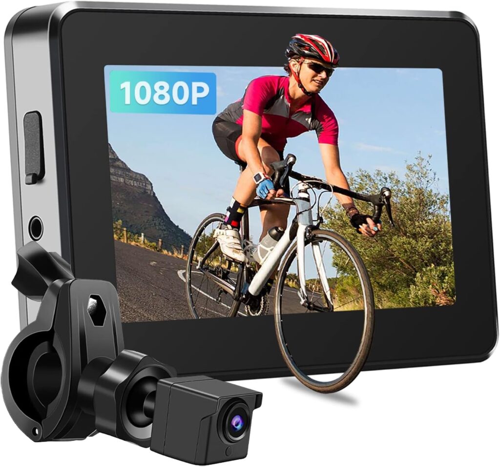 Bike Camera Rechargeable Battery 360° Rotation - Color Night Vision 3 Mins Easy Installation Wide View Handlebar 4.3 HD 1080P Monitor Bicycle Rear View Camera for Mountain Ebike Wankskey
