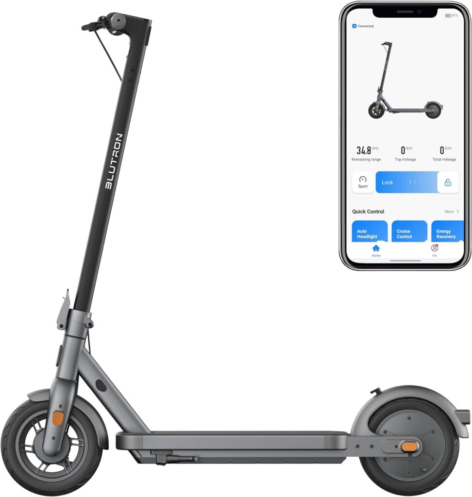 Blutron One S40 Electric Scooter, 700W Peak Power Motor, Impressive 25 Mile Range, 20 Mph, Dual Brakes  Suspension, 10 Pneumatic Tires, Cruise Control, Foldable and Fast Charging Scooter