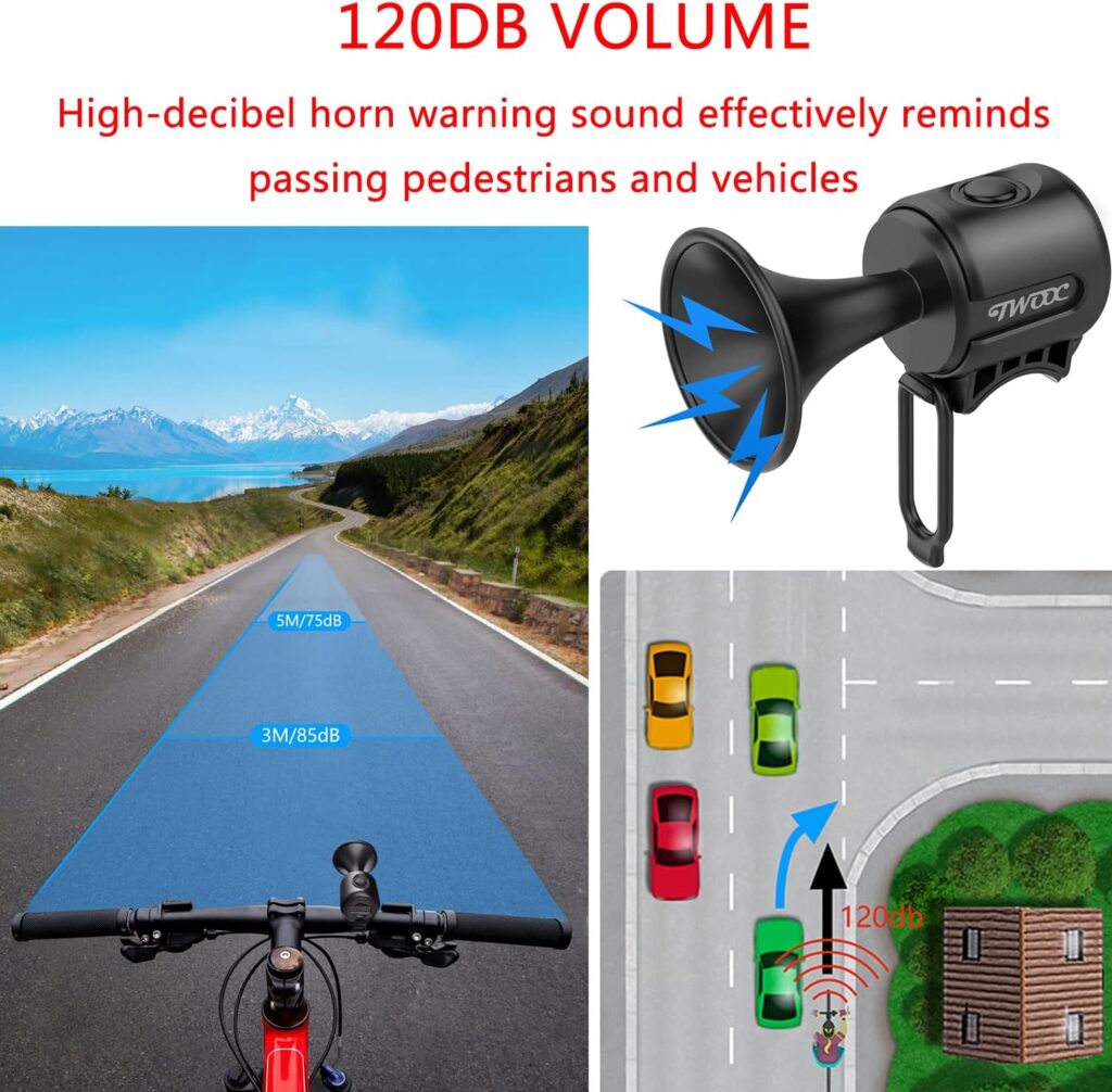 Busjoy Electric Bike Horn 120DB Electronic Bicycle Bell with Easy Install 300mAh Button Battery Operated, IPX4 Waterproof, Fixed Anti-Slip Pad for for Adults or Kids Bikes - Road, Mountain,Scooter or Beach Cruiser Bikes