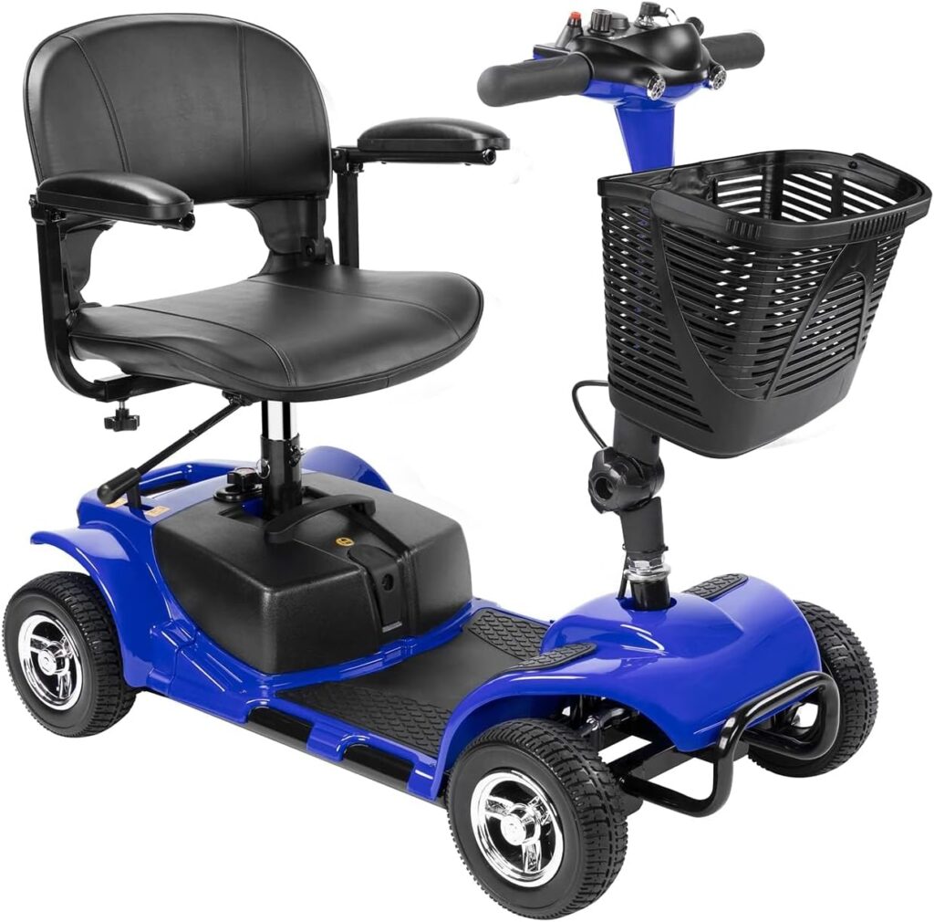 Compact Heavy Duty Mobile - Electric Powered Wheelchair Device - 4 Wheel Mobility Scooter (Blue)