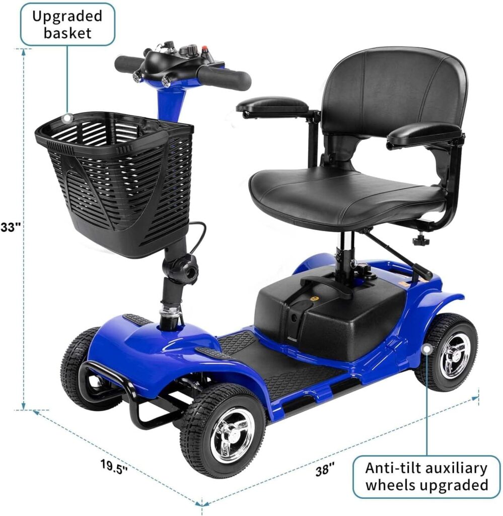 Compact Heavy Duty Mobile - Electric Powered Wheelchair Device - 4 Wheel Mobility Scooter (Blue)