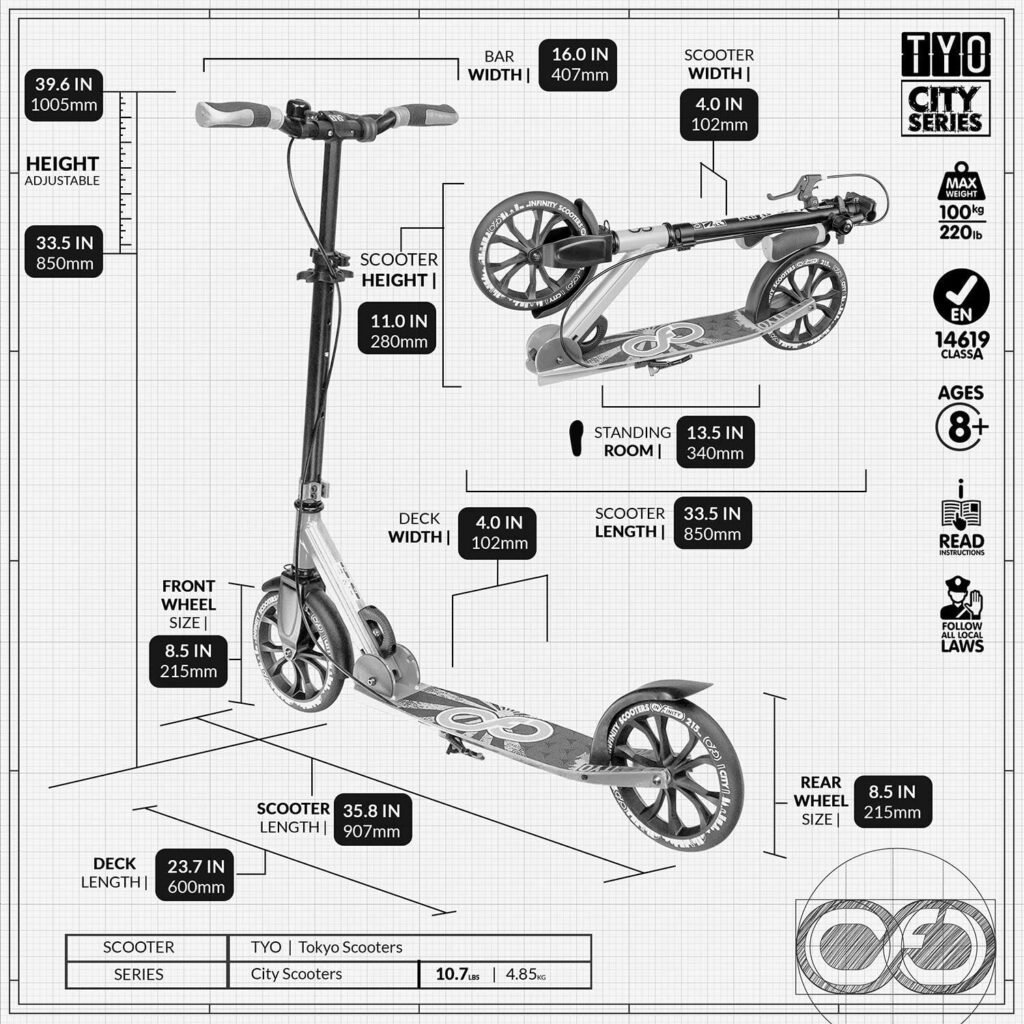 Crazy Skates Foldable Kick Scooter - Kick Scooters for Adults, Teens and Kids with Carrying Strap - Fast Folding, Adjustable Handlebars and Lightweight