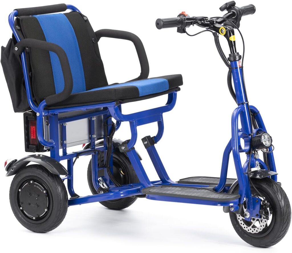 Culver Folding Mobility Scooter - Blue Lightweight Portable Scooter for Adults - 3 Wheel Motorized Scooter - Travel Scooters for Adults, Loads 280lbs, Only 49lbs - 15mi Range Electric Scooter Adults