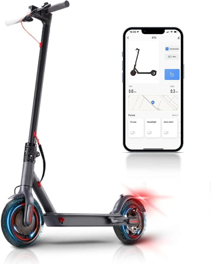 CUNFON Electric Scooter, 8.5 Solid Tires Electric Scooter for Adults, 350W Motor, Up to 19 Miles Long-Range, Portable Folding Commuting Scooter for Adults, UL Safety Certified and App
