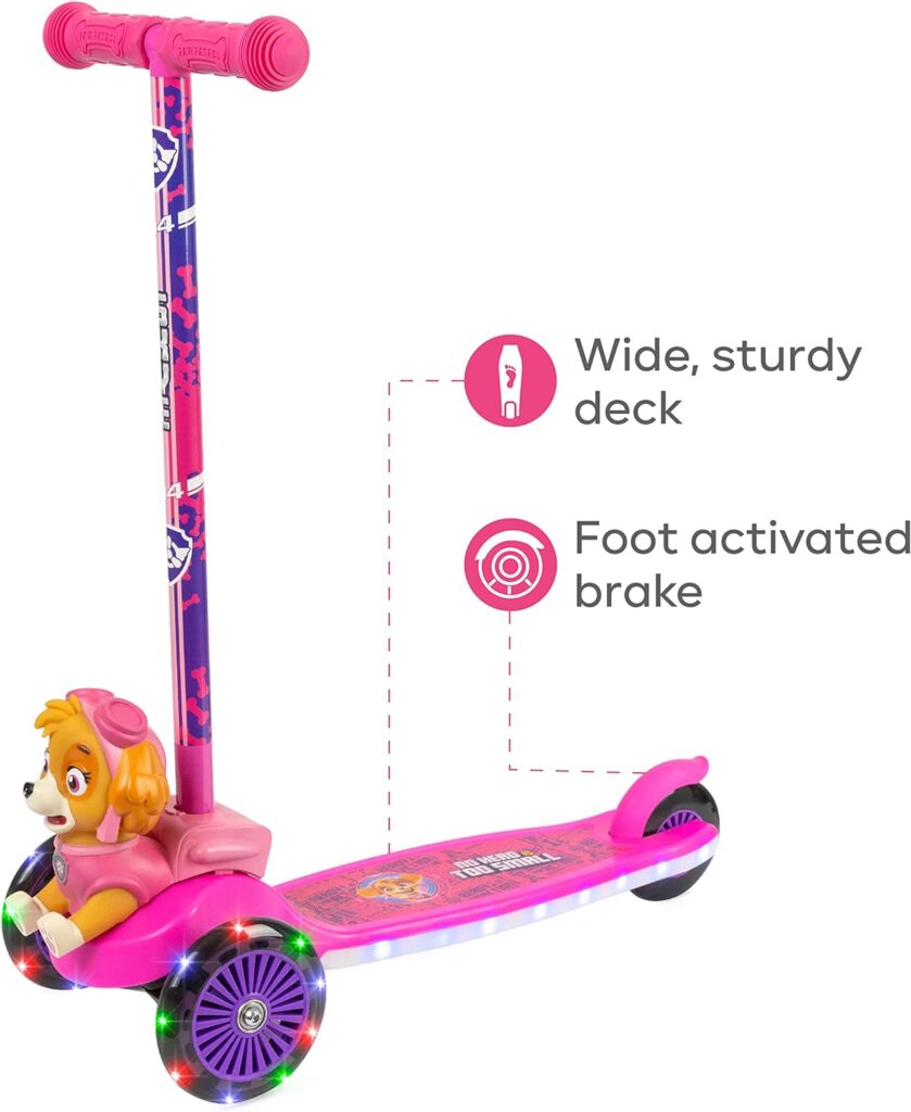 Dimensions 3D Kick Scooter for Kids, Self-Balancing 3 Wheeled Light Up Scooter with Extra Wide Anti-Slip Deck, Rear Brake, Lean to Steer, Lightweight Design, for Boys and Girls 3 and up, 75 LB Limit